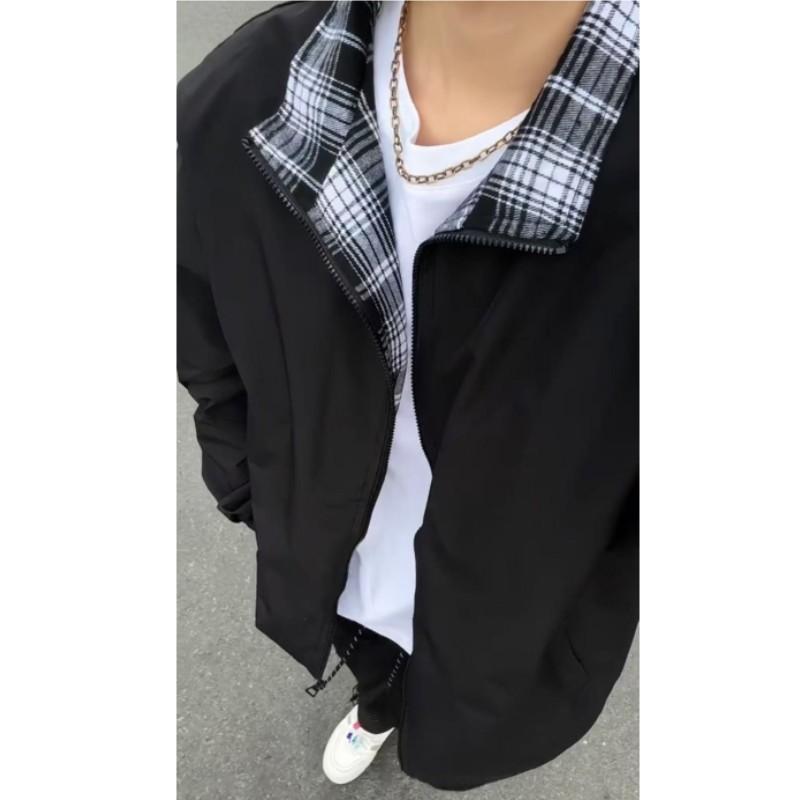 Herren Retro Gitter-Patchwork Jacke - Frühling/Herbst, Amerikanischer Reverskragen, Ohne Kapuze, Partnerlook
