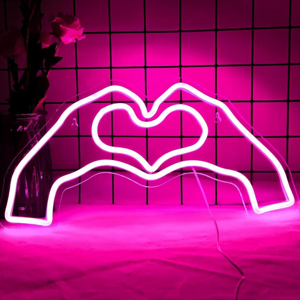 Pink Heart Neon Sign for Wall Decor,Heart LED Light,Heart Neon Light for Girl's Room, Hand Heart Light Decor for Wedding Birthday,Party,Valentines