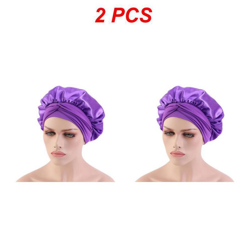Adjust Solid Satin Bonnet Hair Styling Long Hair Care Women Night Sleep Hat Silk Head Wrap Shower Hair Styling Tool