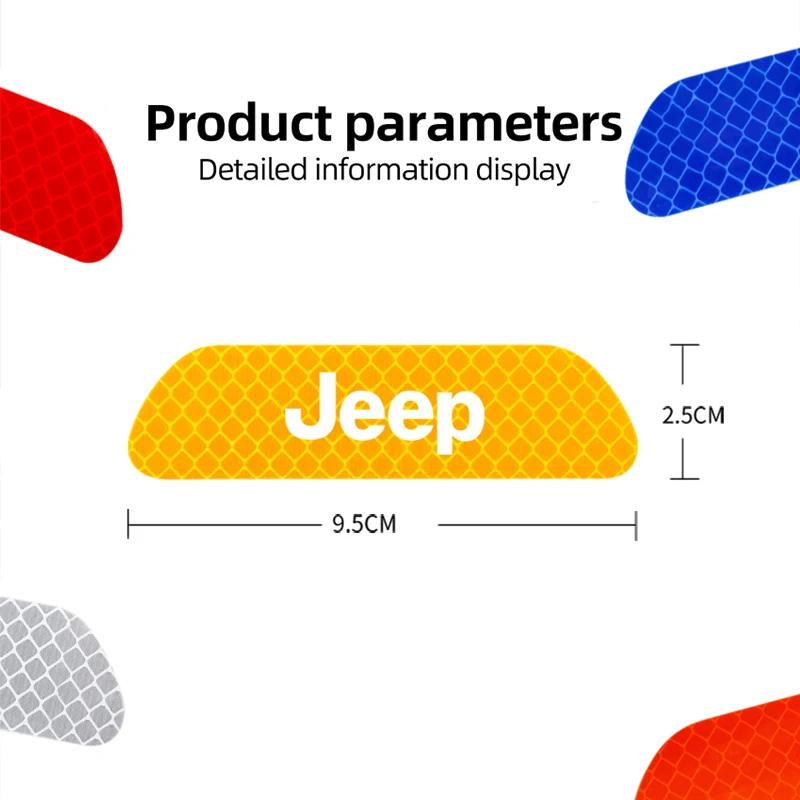 For Jeep 4PCS Reflective Car Door Sticker Safety Warning Reflector Mark For Jeep Grand Cherokee Wrangler JK Gladiator Compass