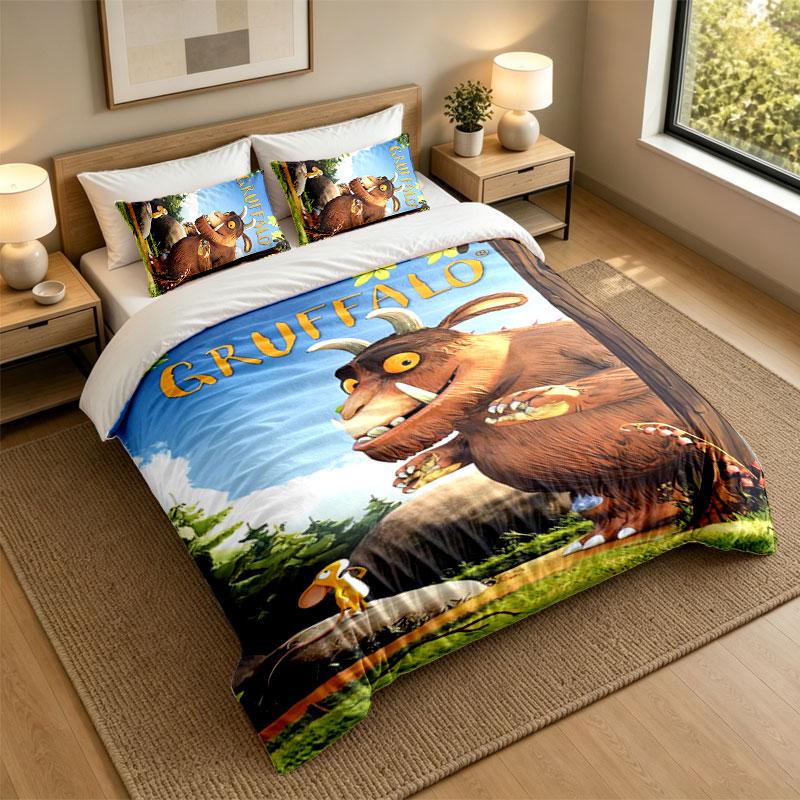 Ensemble de literie 3 piècesLe Gruffalo Drap de lit doux et deux taies d'oreiller Décor de chambre à coucher pour la maison