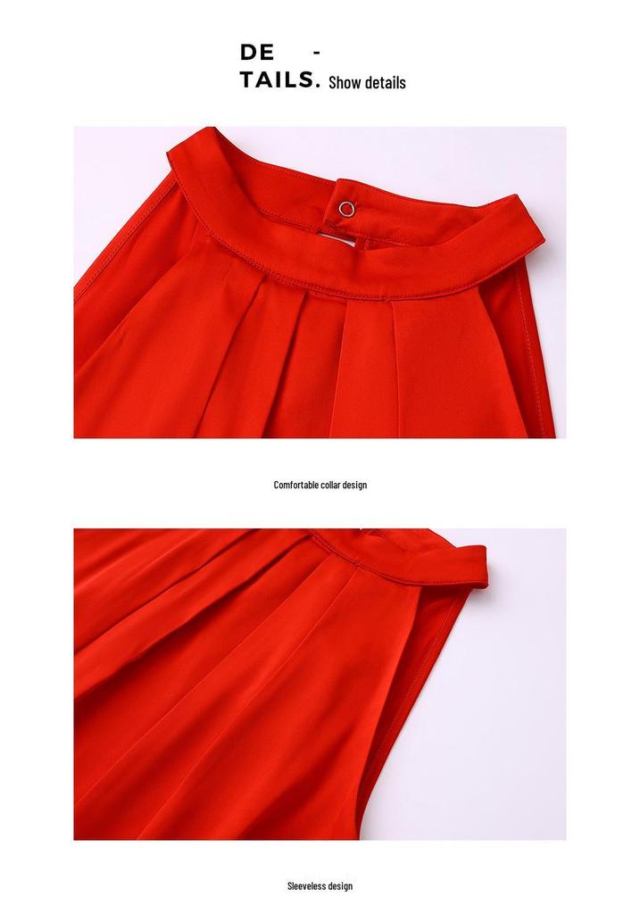 Women's Off-Shoulder Halter Top – Imitation Silk, Summer Style, Strappy Sleeveless Design, Elegant Niche Outerwear.