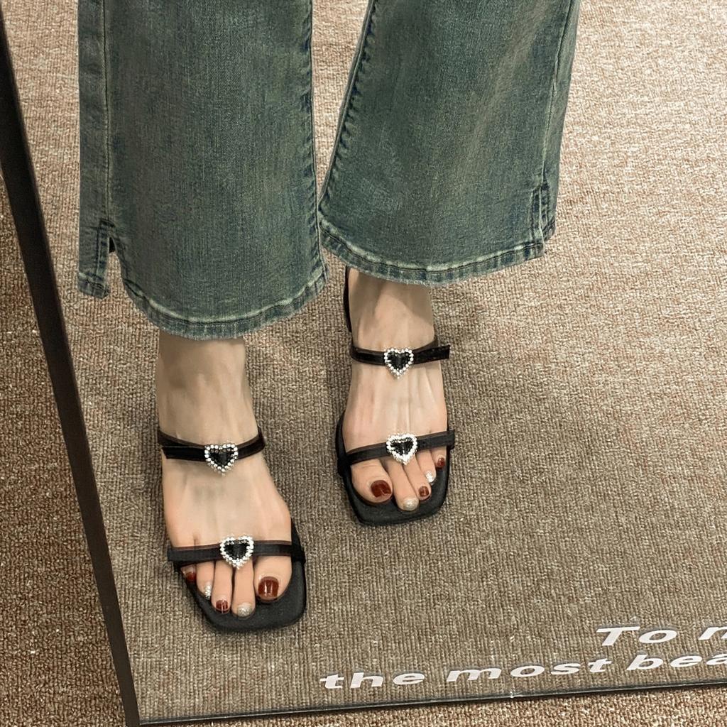 Popular Silver Thick Heel One-word Slippers Women's Summer Wear Fairy Style with Skirt Cool Slippers