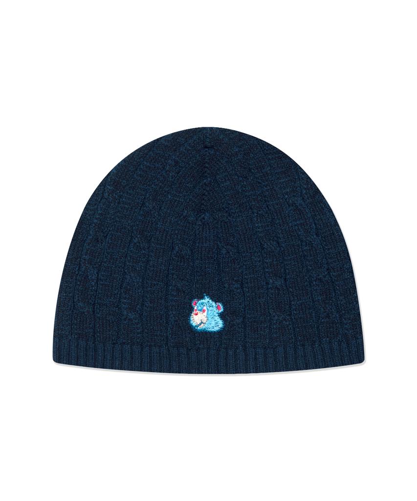 LMC Emb Bear Cable Knit Beanie Navy