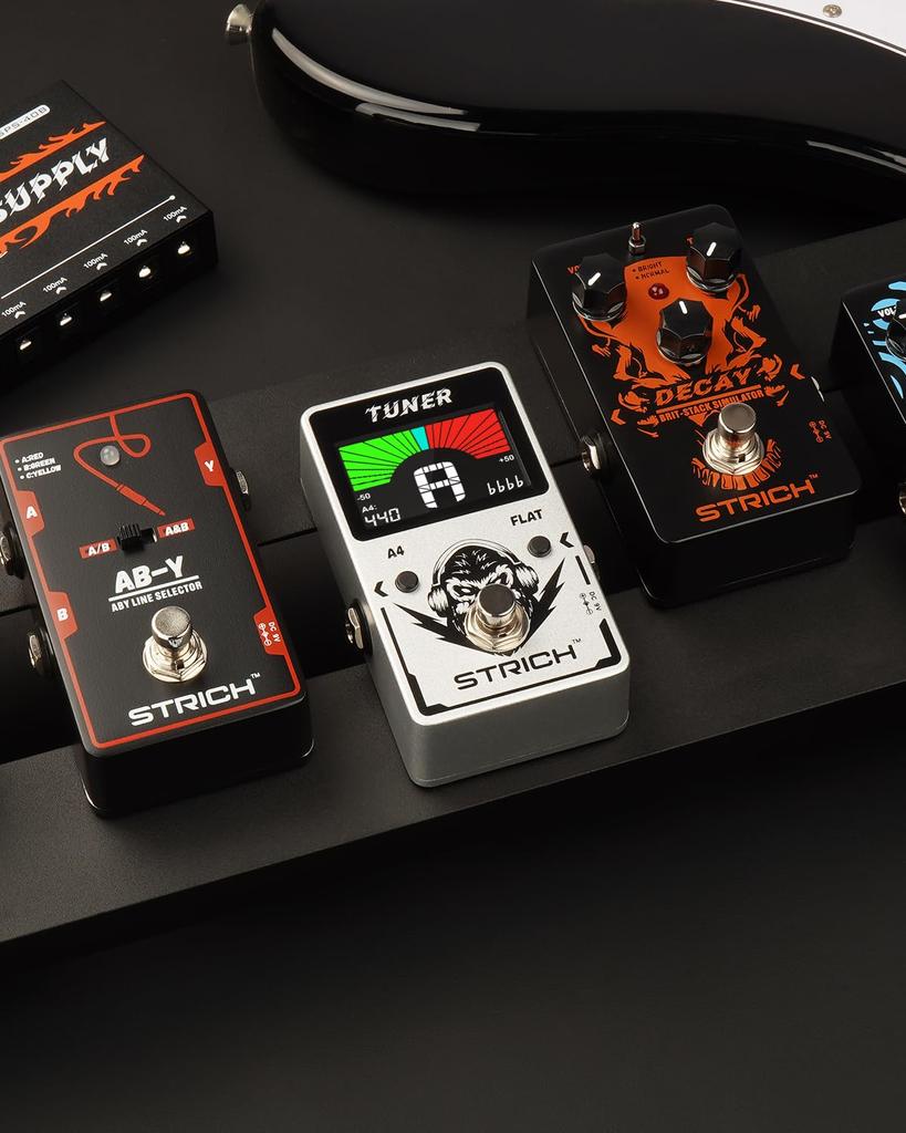 STRICH Tuner Guitar Pedal with Precision Chromatic Drop Tuning, 430-450Hz, A4 True Bypass, Color Display, for Electric Guitar and Bass