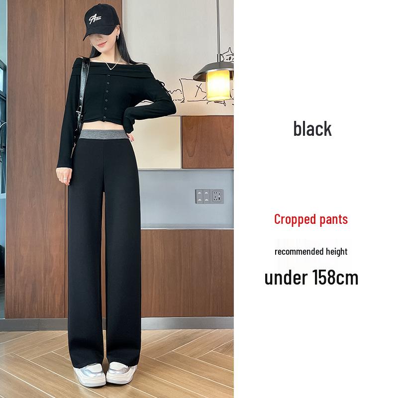 Autumn/Winter 2026 Women s Plus Velvet Patchwork Wide-Leg Pants: Versatile Loose Straight-Leg Trousers XL