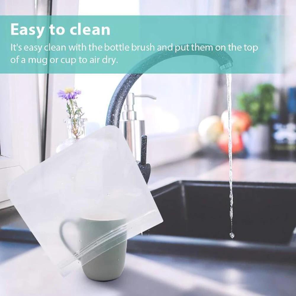 10Pcs Silicone Food Storage Bag Leakproof Reusable Stand Up Zip Shut Bag Cup Fresh Bag Food Storage Bag Fresh Wrap Silicone Bag