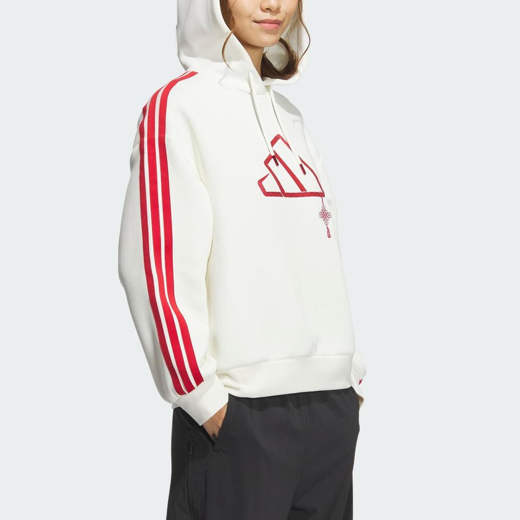 adidas Casual Series Brand Logo Hooded Pullover Striped Thick Sweatshirt Women Sweatshirt Han-Jade-White JZ1638