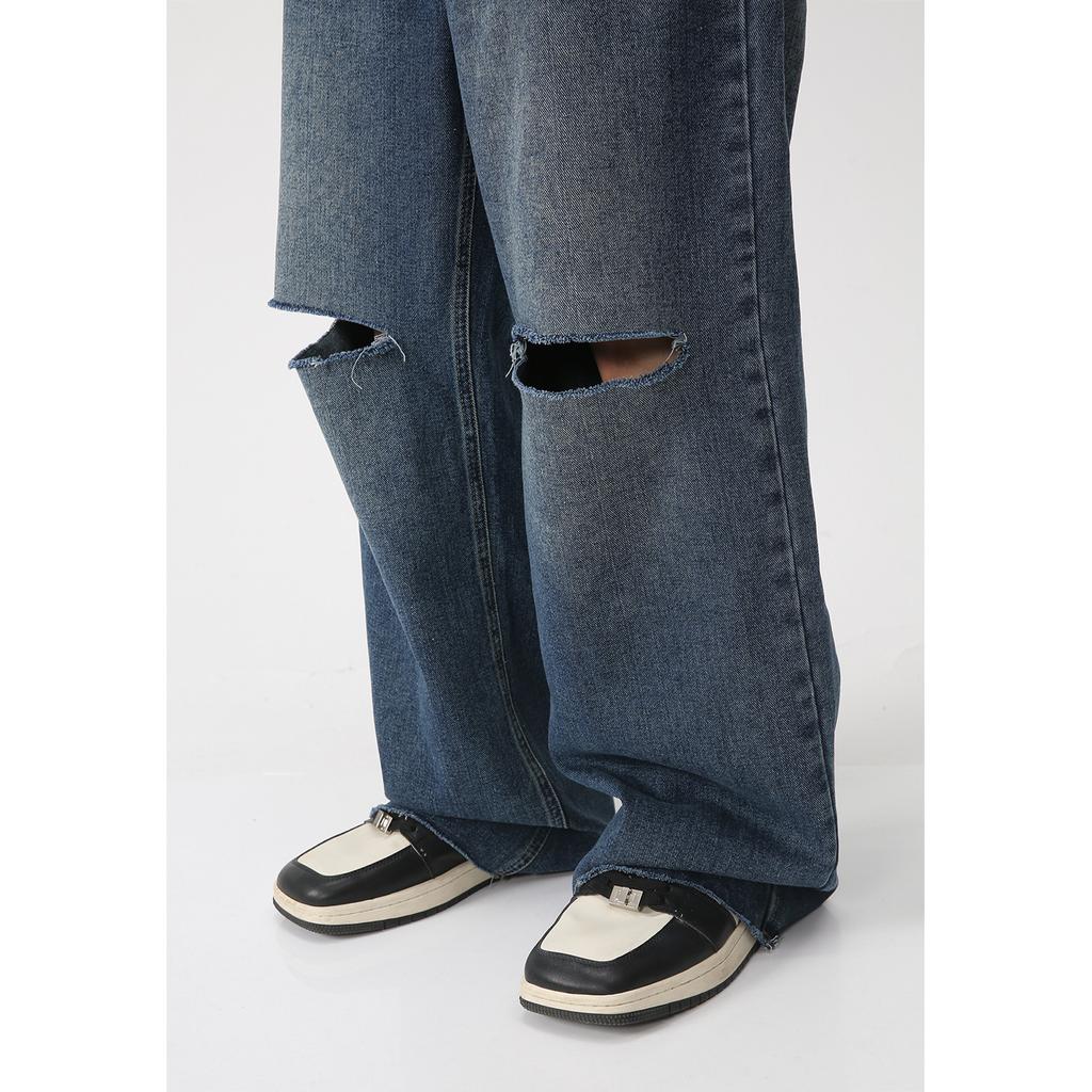 Pantaloni Denim Casual a Vita Medio Alta da Uomo Primavera Nuovo Prodotto Larghi e Semplici con Strappi Jeans Edizione Coreana