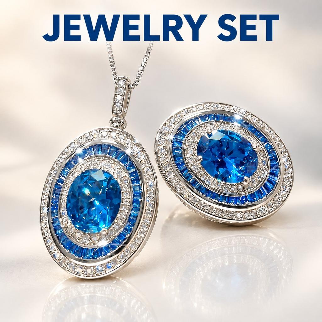 WNFU Women's Jewelry Set, Blue Spinel, Gold-Plated Copper