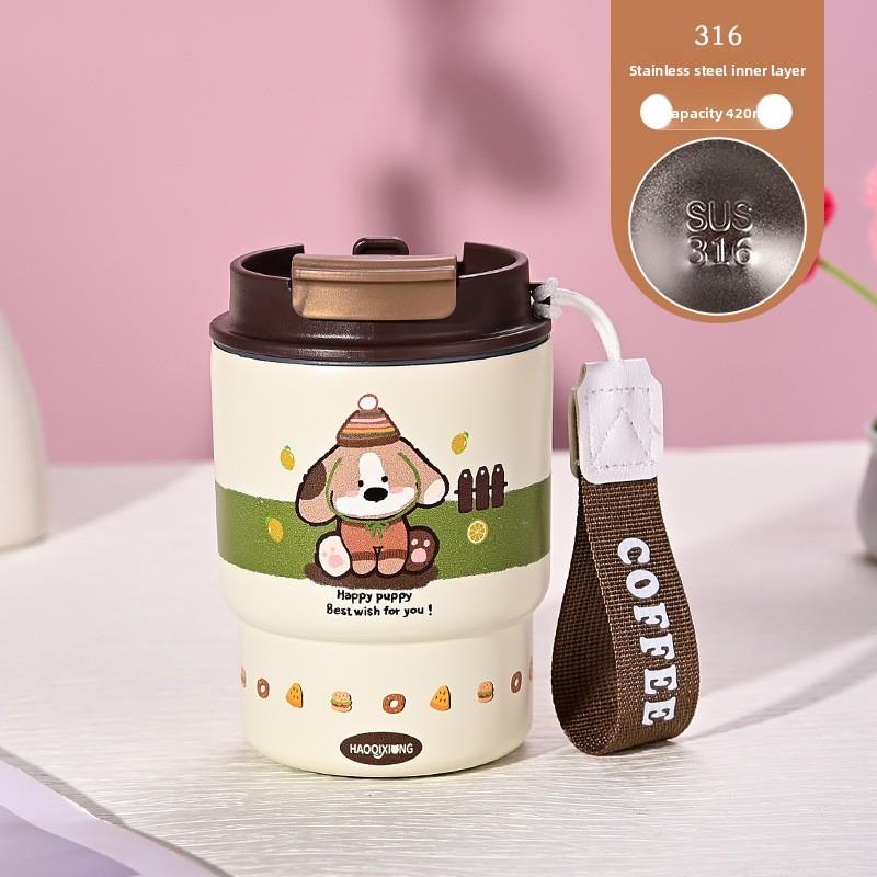 Cute Animal 316 Stainless Steel Portable Insulated Cup With Cartoon Print For Office And Travel