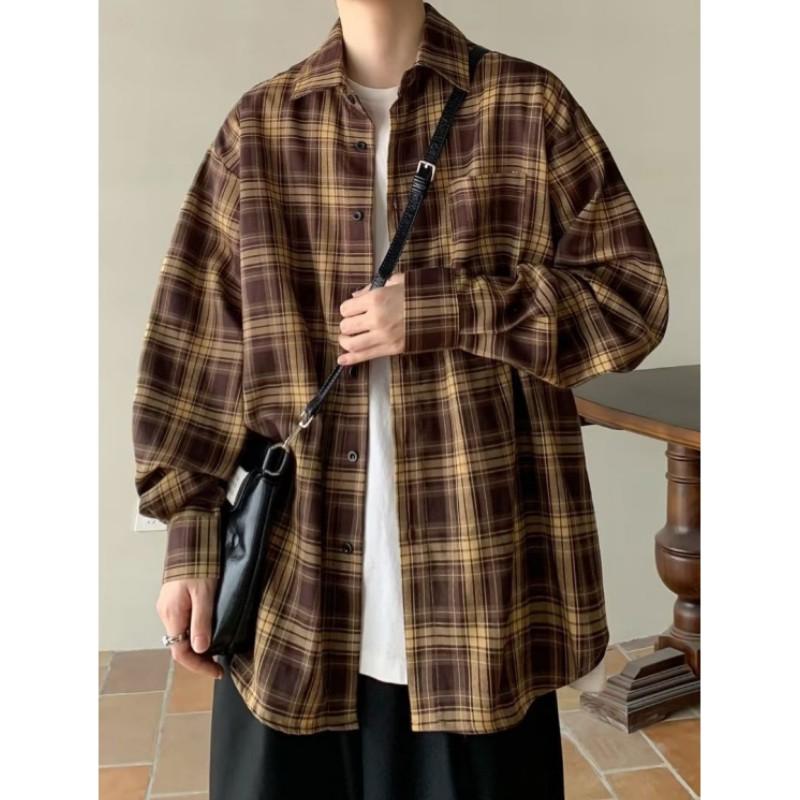 Youth Spring Long Sleeved Loose Casual Retro Checkered Shirt Youth Plus Size Jacket