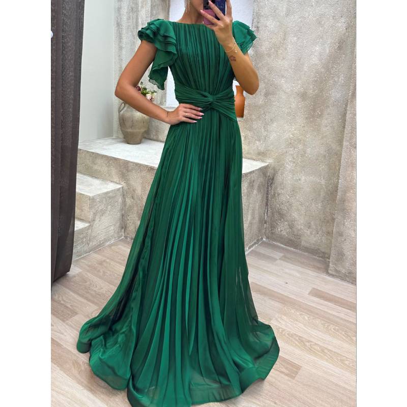Elegante Abito Lungo in Chiffon con Design Pieghettato per Eventi Formali