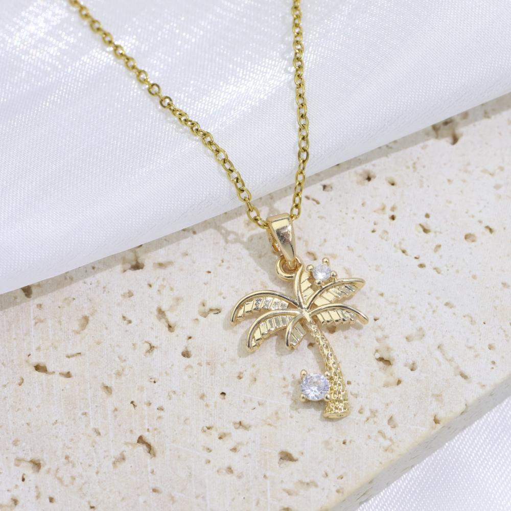 Simple Coconut Tree Pendant Necklaces for Women Fashion Zirconia Necklace Wedding Party Jewelry Accessories