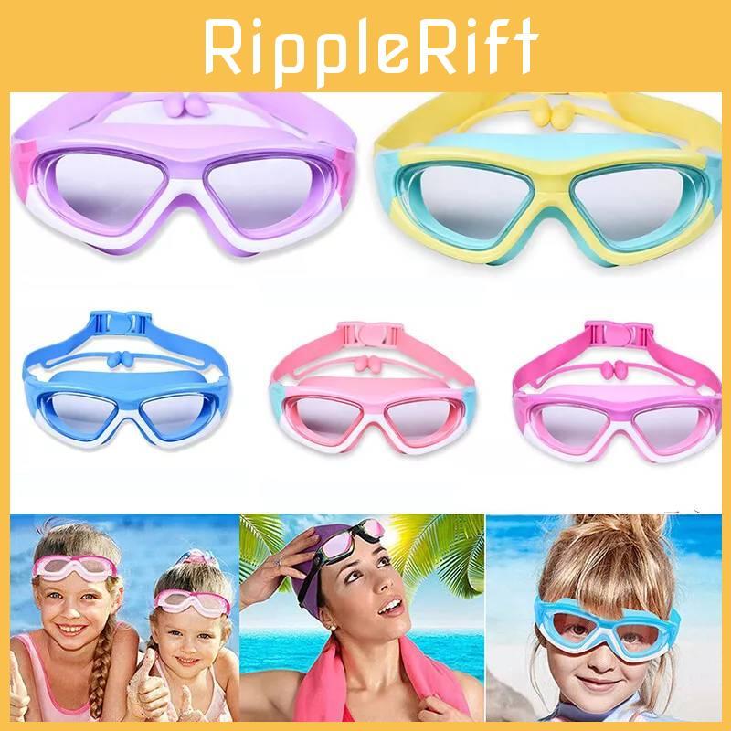 Fashionable High Definition Kid's Swim Goggles With Attached Ear Plugs Waterproof Anti-uv Anti-fog
