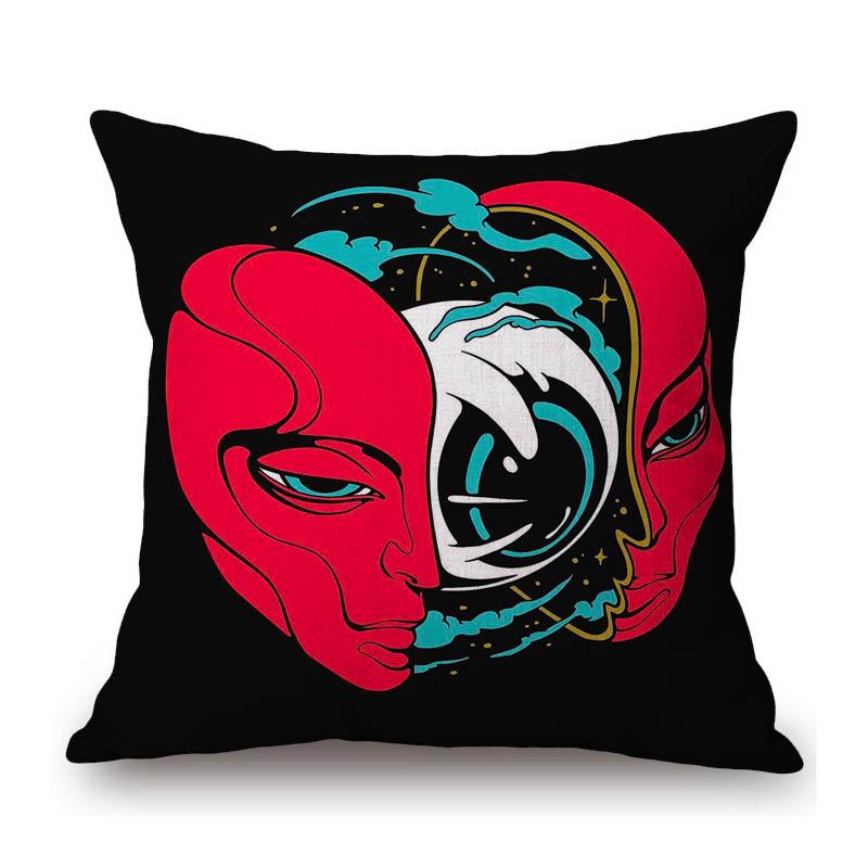 Surrealism Portrait Funky Cartoon Art Kiss Unique Illustration Cotton Linen Sofa Bench Throw Pillow Case Home Cushion Cover