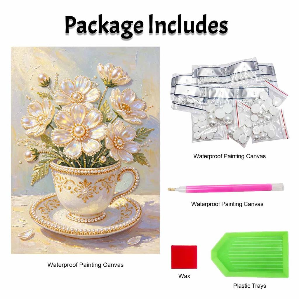 Tea Cup Pearl Painting Handmade DIY 5D Creative Ornaments Living Room Home Decoration Painting