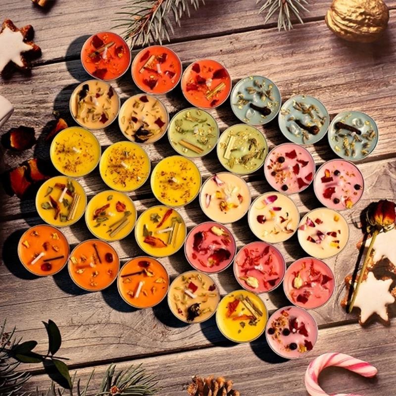 Mini Manifestation Candles Herbal Intention Candle Unscented Spell Dried Flowers Candles with Crystal Tea Lights