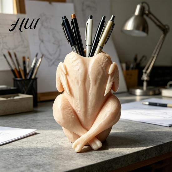 Student Desk Accessories Chicken Pen Holder, Cute Rooster Organizer for Pens Makeup Brushes, Gift For Students And Teachers Large Capacity Storage