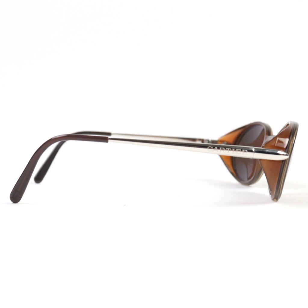 Excellent Cartier sunglasses 2C decor logo engraved oval shape Clear Brown Silver men Used