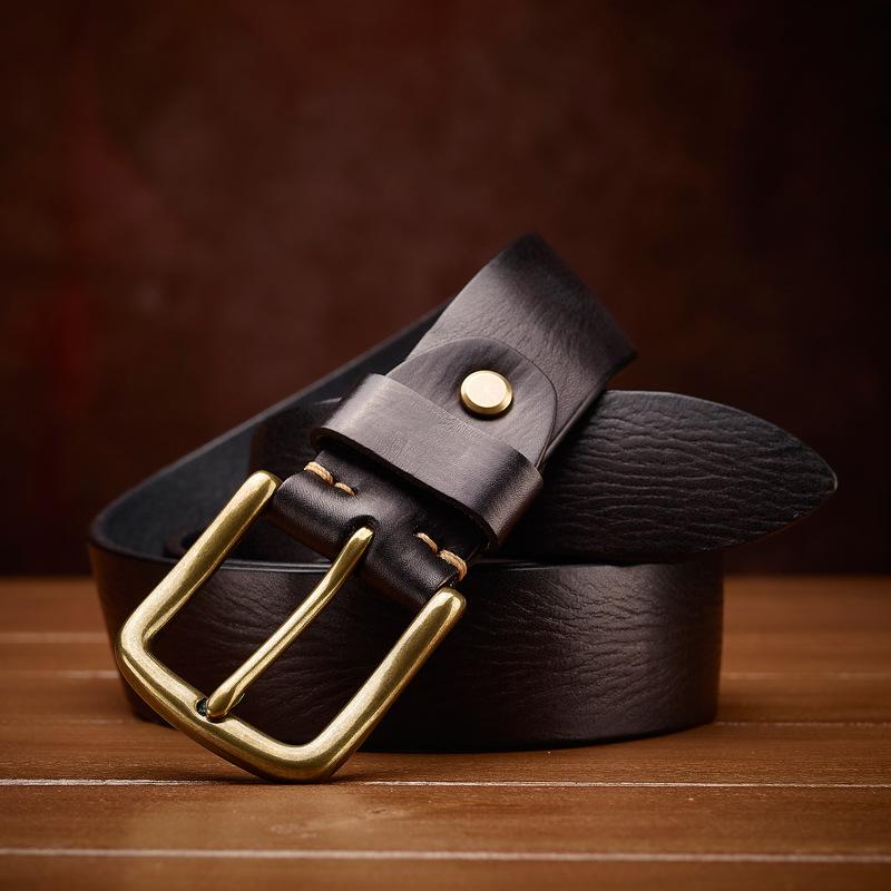 Men s Handmade Retro Leather Belt - Versatile Korean Style for Jeans 115cm
