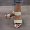 Fashion Women's Sandals Elastic Strap Thick Heel Slip-On Summer Casual Large Size Shoes PU Leather Inner Material TPR Outer Material