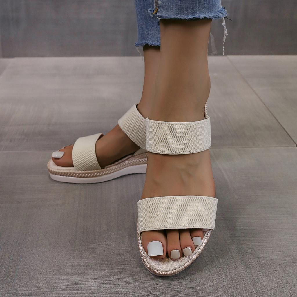Fashion Women's Sandals Elastic Strap Thick Heel Slip-On Summer Casual Large Size Shoes PU Leather Inner Material TPR Outer Material