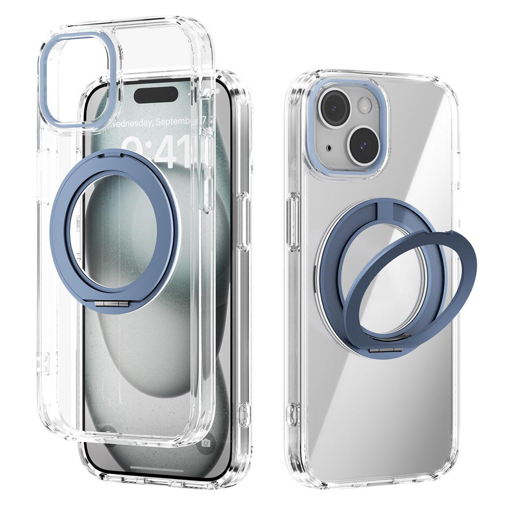 ABEEL Q-LUCK Para iPhone 15 Funda Magnética Soporte Giratorio Resistente a Golpes TPU + PC Cubierta Trasera del Teléfono