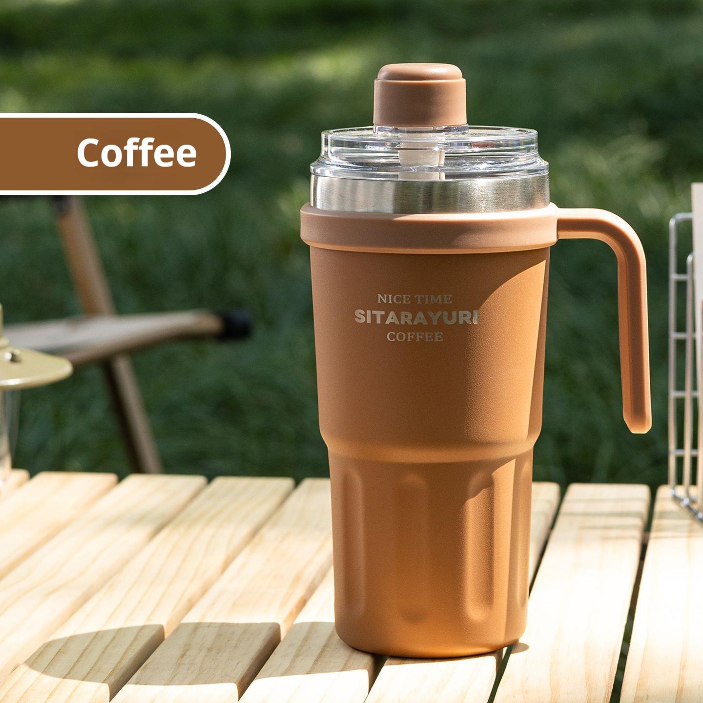 

Portable Straw Insulated Cup with Handle Office Car Coffee Cup Outdoor Sports Anti-loss Magnetic Lid Double-drinking Cup 600ml