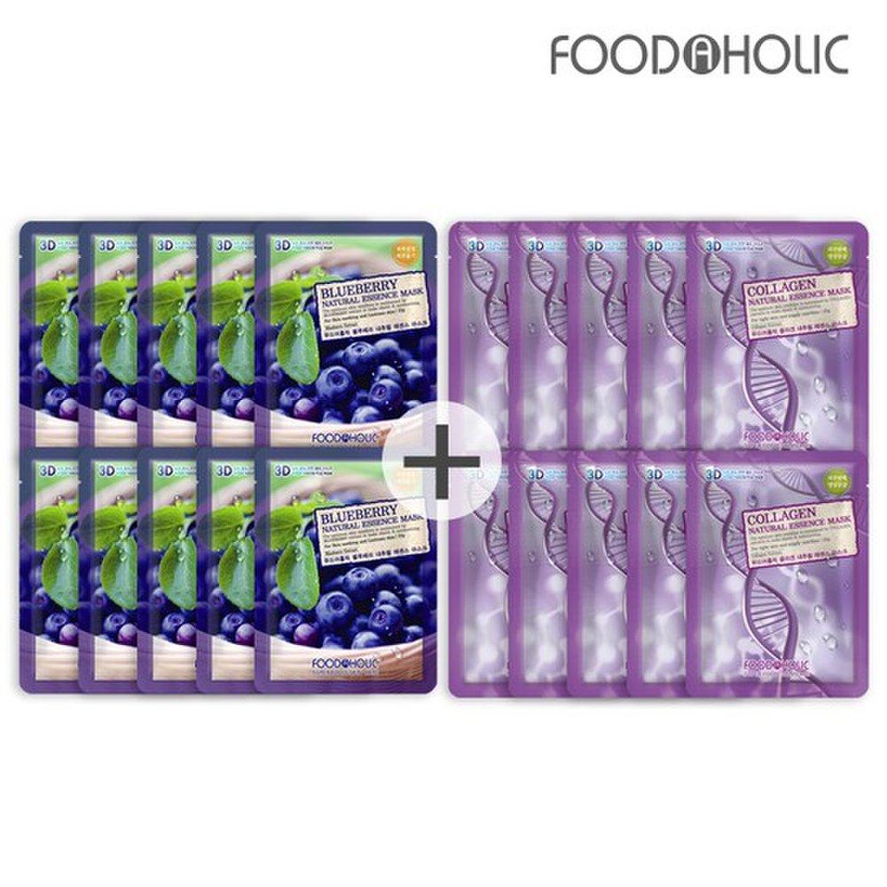 

(20 sheets/blueberry + collagen) Food 3D Natural Essence Mask Pack