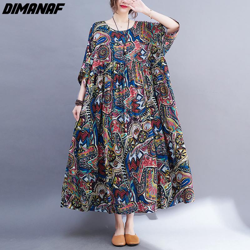 DIMANAF Plus Size Summer Dress Beach Casual Women Clothing Big 2022 New Dress Fashion Sundress