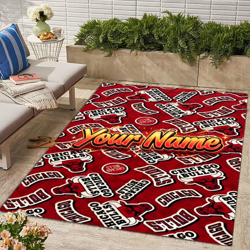 Chicago Bulls Design Area Rug Personalized Name- Non-Slip, Soft & Cozy Floor Mat for Living Room, Office - Indoor/Outdoor Carpet