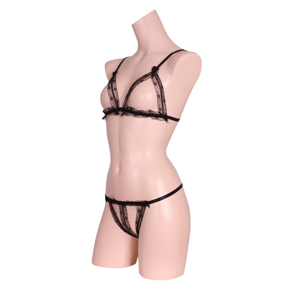 Open bra open panty set black &