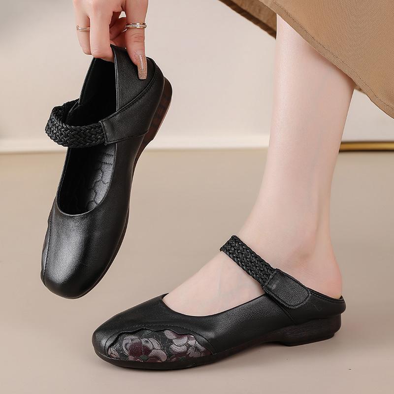 New Arrival Mary Jane Flats for Women Autumn Genuine Leather Shoes Woman Slip On Flats Convertible Printed Loafer Lady Red Flats