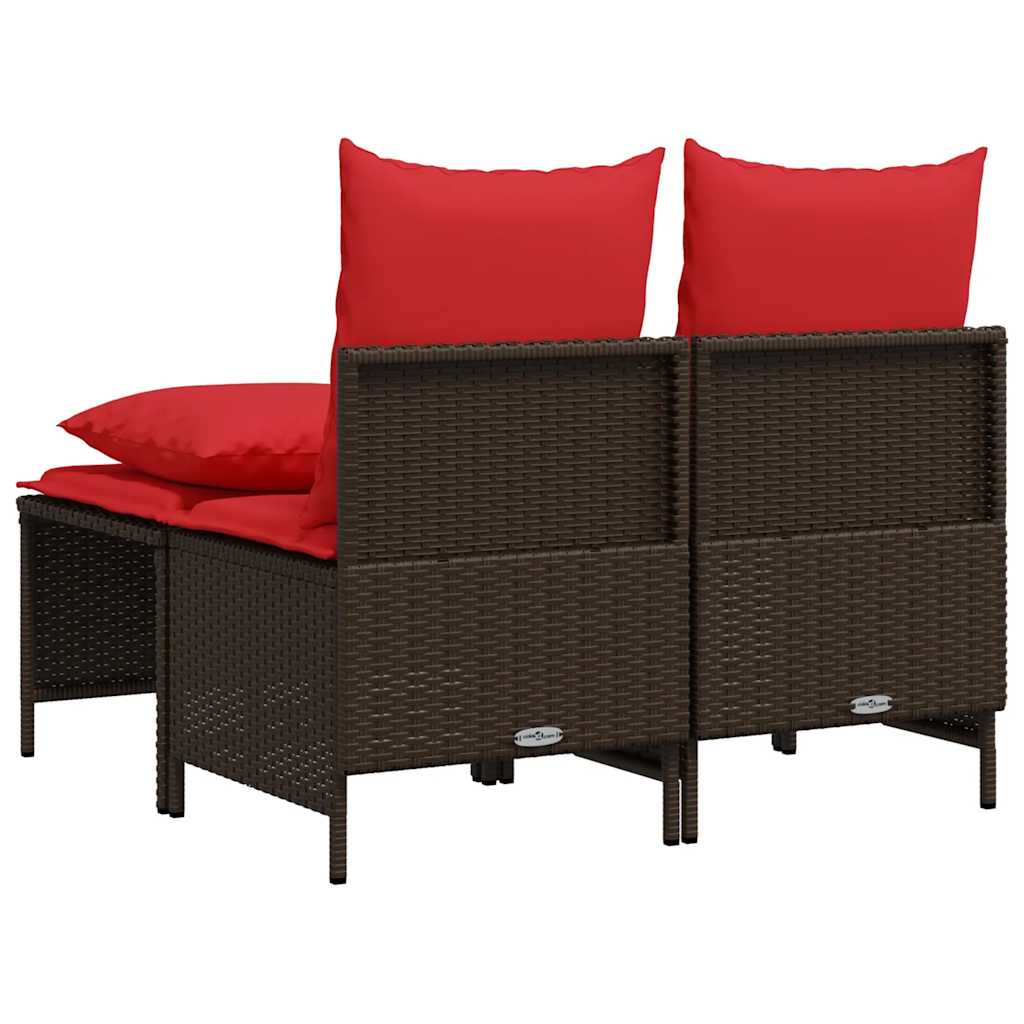4 Piece Garden Sofa Set with Cushions Brown Poly Rattan