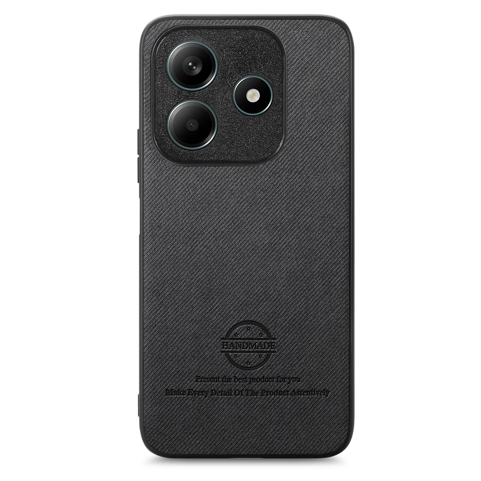 

For Xiaomi Redmi Note 14 4G (163.25x76.55x8.16mm) Leather Phone Back Cover with Cloth Texture Black