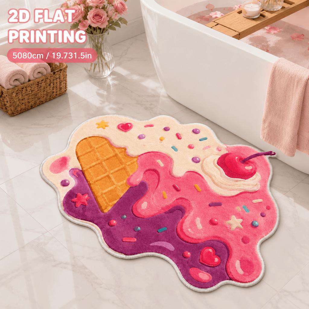 Irregular Melty Ice Cream Floor Mat Colorful Candy Heart Star Pattern 2D Flat Print Non Slip Rug Sweet Style Decor Mat