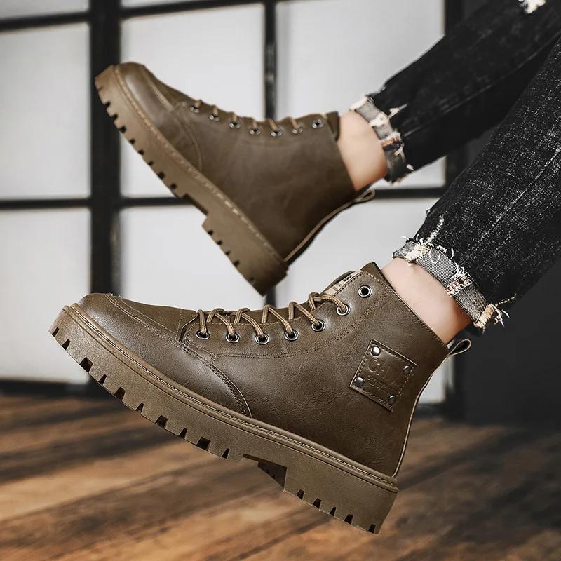 Fashion 2024 Men Casual Hiking Boots Platform High Tops Fashion Round Toe Wear-Resistant Young Trend Autumn Winter Men's Boot Main Push