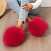 1 Pair Elegant Faux Fur Slippers for Women, Indoor/Outdoor House Shoes, Korean Style Warm Flat Non-Slip Rubber Sole, Pure Color, Fabric Lined