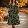 Halloween Women's Leaves Print Midi Dress A Line Dress Vacation Casual Daily Regular Fit  Long Sleeve V Neck Black  Spring Fall