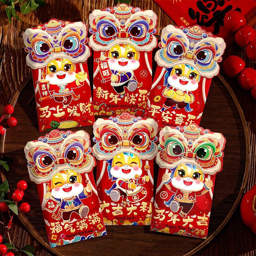 

6pcs Thickened Lucky Money Bag Mixed Pattern Red Packet Cartoon Red Envelope Wedding 6pcs