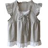 2025 Korean Style Sleeveless Plaid Lace-Trim Tie Top 3998