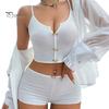 Dámský 2dílný pyžamový set Letní sexy Crop Cami Top a šortky Set ležérní žebrované spací prádlo s květinovou výzdobou