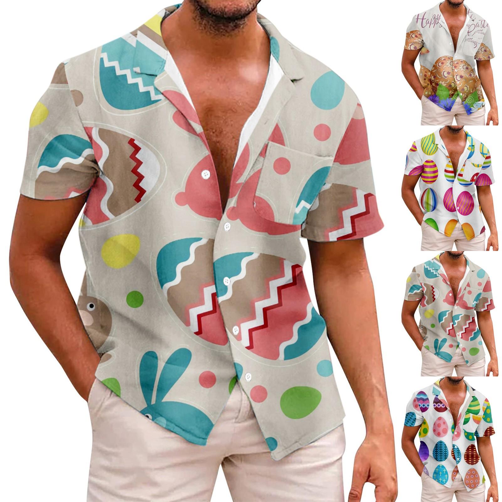 

Мужская летняя свободная модная рубашка с короткими рукавами с пасхальным принтом