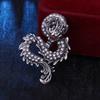Men's Classic Retro Dragon Brooch with Zodiac Flower and Full Rhinestones