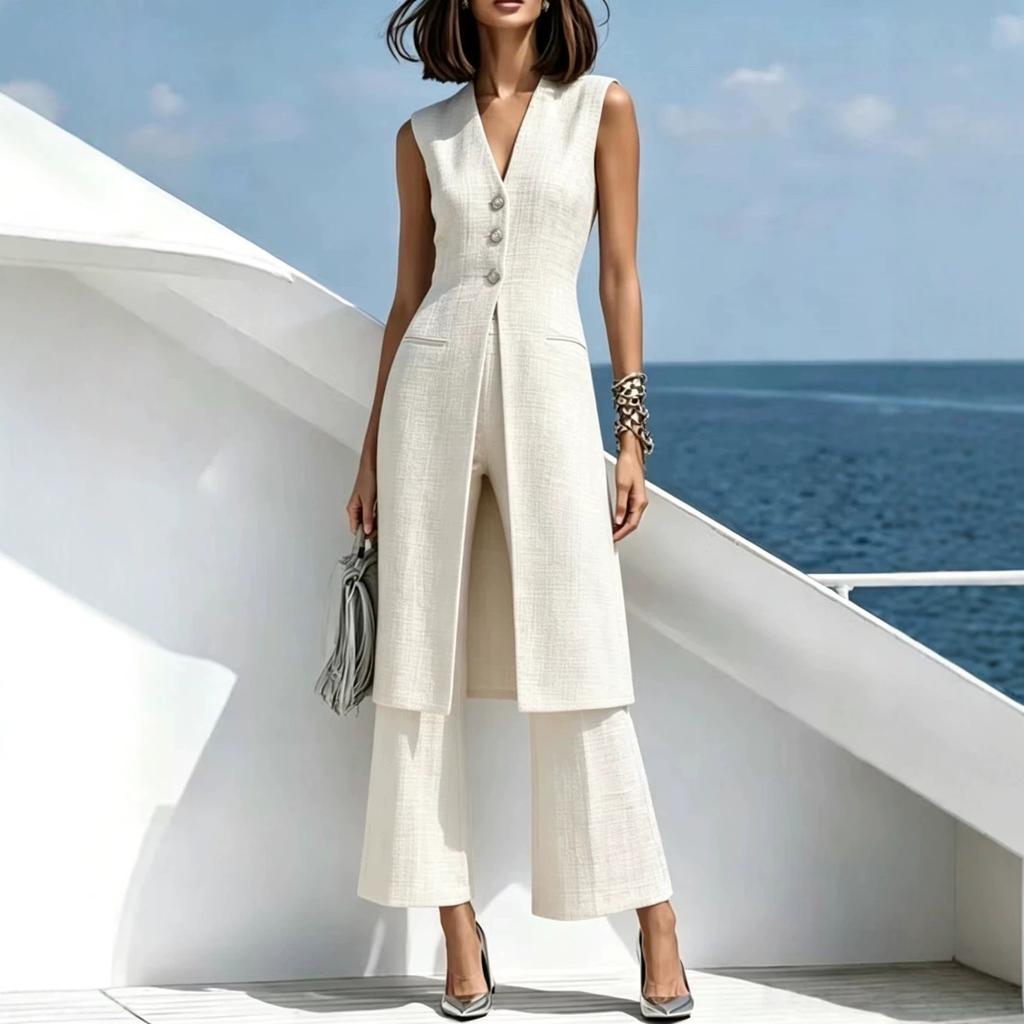 1116 European and American women's clothing Elegant gray long vest and pants two-piece suit