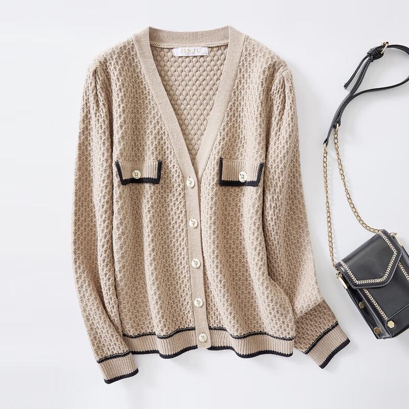 

Women s Wool Blend V-Neck Striped Cardigan Sweater M