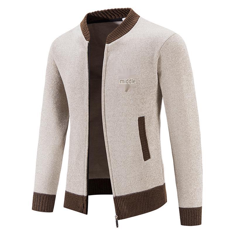 Men's Knitted Baseball Collar Cardigan: Thick Velvet, Long-Sleeved, Embroidered Winter Sweater Jacket.