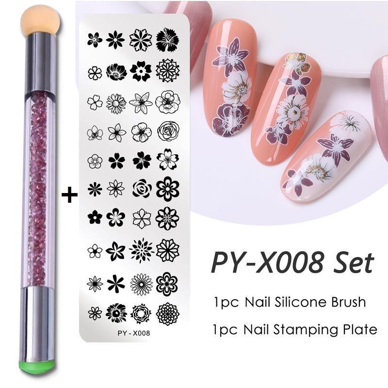 

2 шт. / Компл. Штамповки для ногтей набор силиконовых губчатых кистей трафареты для трафаретов для переноса лака