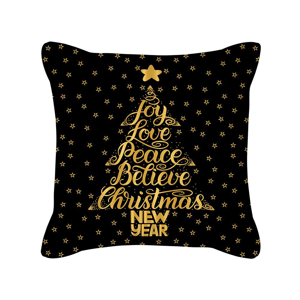 Pillow Peach Velvet Black Gold Christmas Pillow New Snowflake Letter Sofa Bedside Pillow Cover